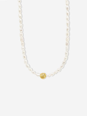 A Pearl Choker Necklace featuring an Organic Gold Vermeil Bead at the centre