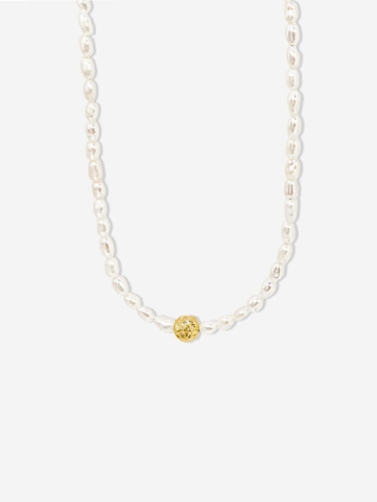 A Pearl Choker Necklace featuring an Organic Gold Vermeil Bead at the centre