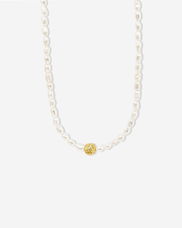 A Pearl Choker Necklace featuring an Organic Gold Vermeil Bead at the centre