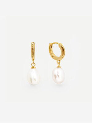 Pearl Hoop earrings that are made with lobe hugging hoops and a fresh water baroque pearl