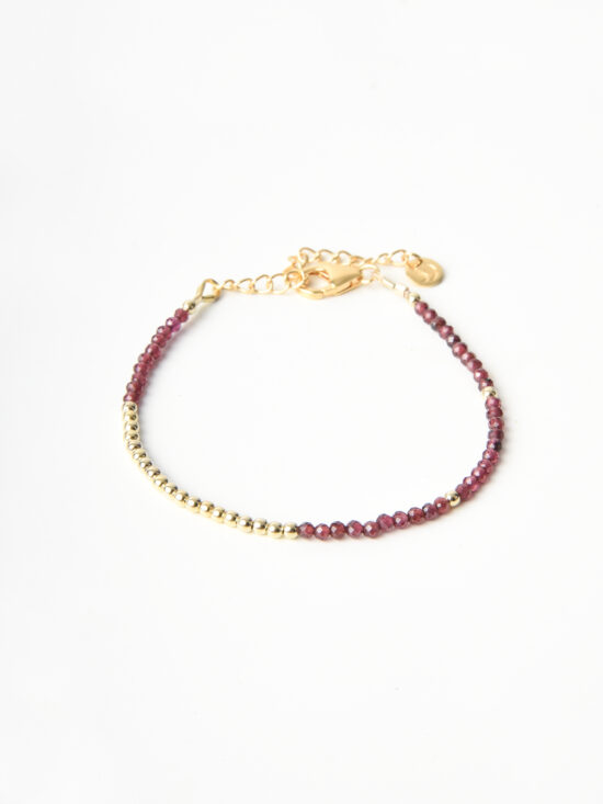 Garnet Bead Bracelet. Dainty faceted natural garnets with gold vermeil finishes