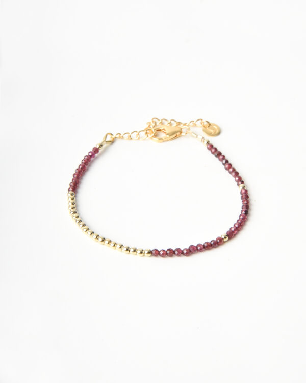 Garnet Bead Bracelet. Dainty faceted natural garnets with gold vermeil finishes