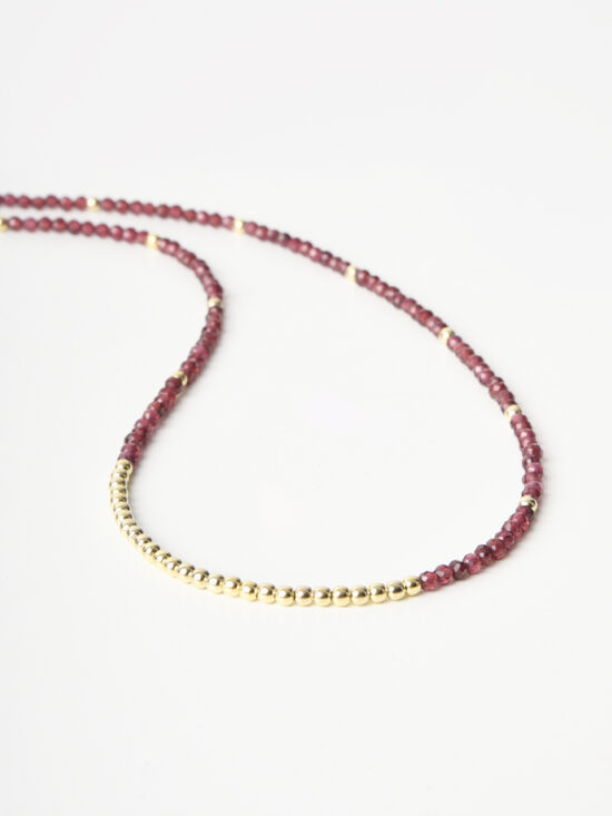 Beaded Garnet Necklace. Delicate garnet beads combined with gold vermeil finishes