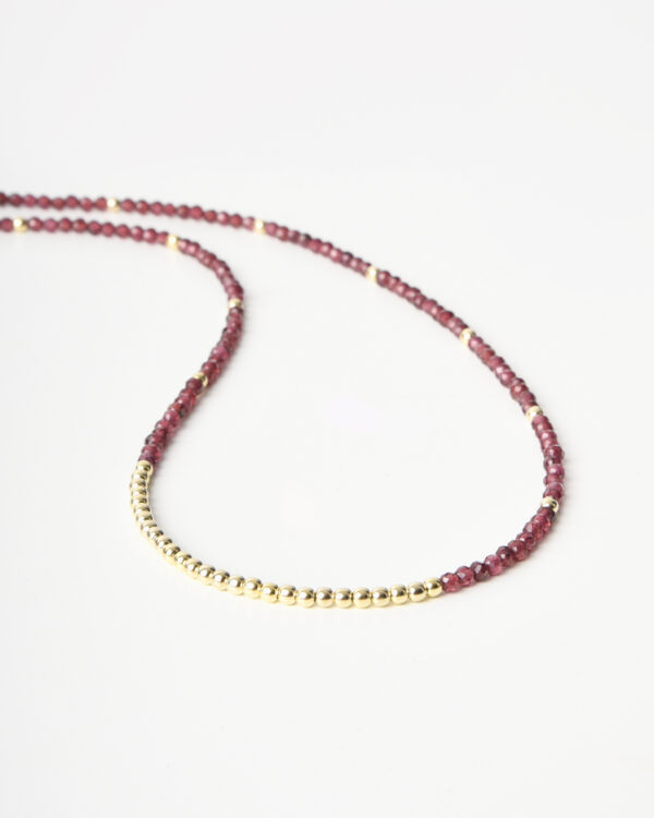 Beaded Garnet Necklace. Delicate garnet beads combined with gold vermeil finishes